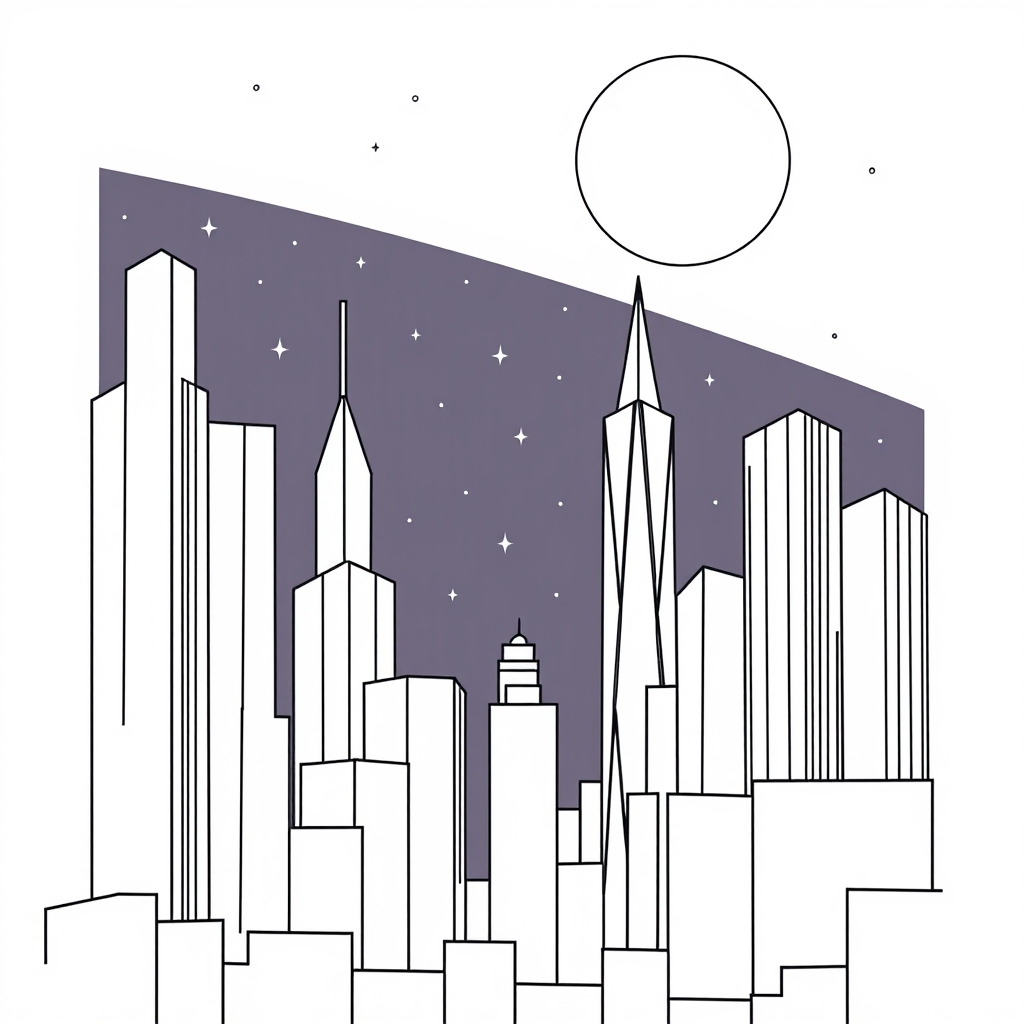 Abstract Cityscape at Night - coloring page preview