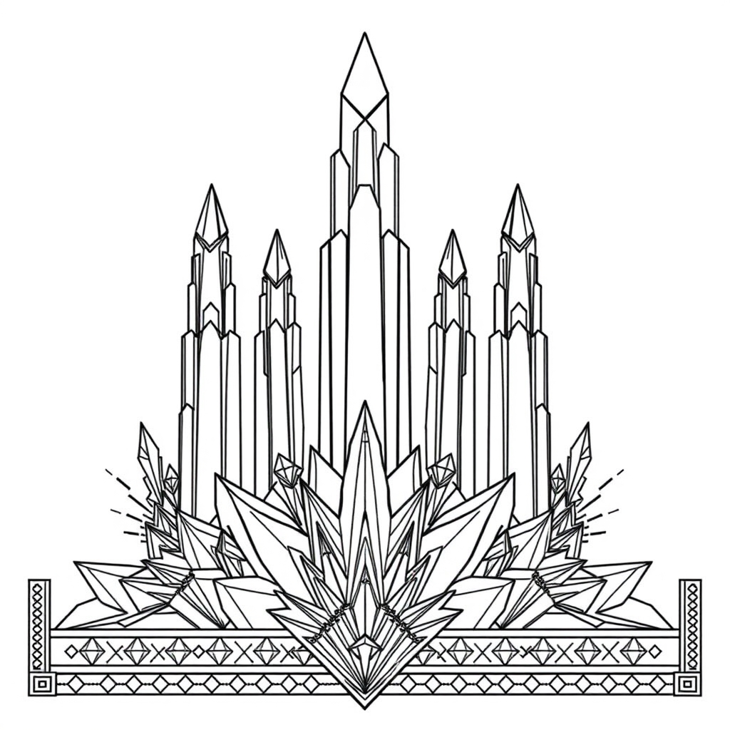 Art Deco Crystal Spires - printable coloring page