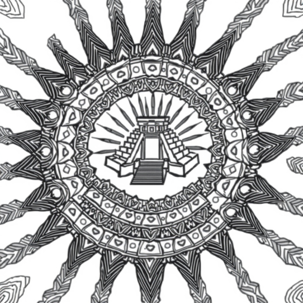 Aztec Solar Flare - coloring page preview