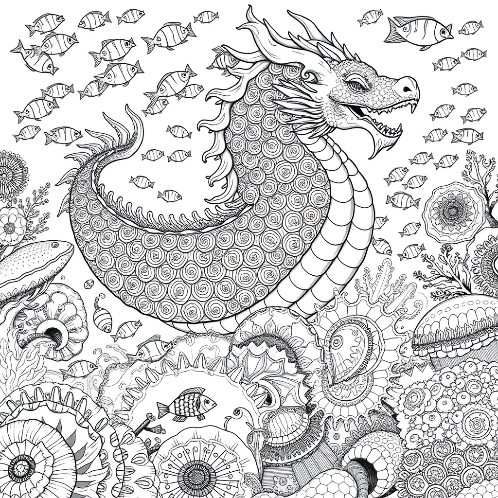 Baroque Ocean Odyssey - printable coloring page