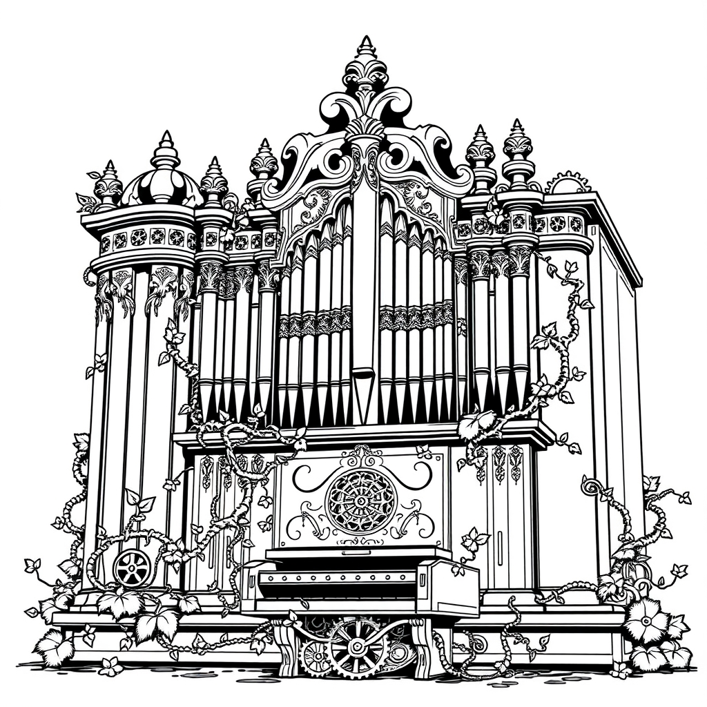 Baroque Organ Overgrowth - coloring page preview