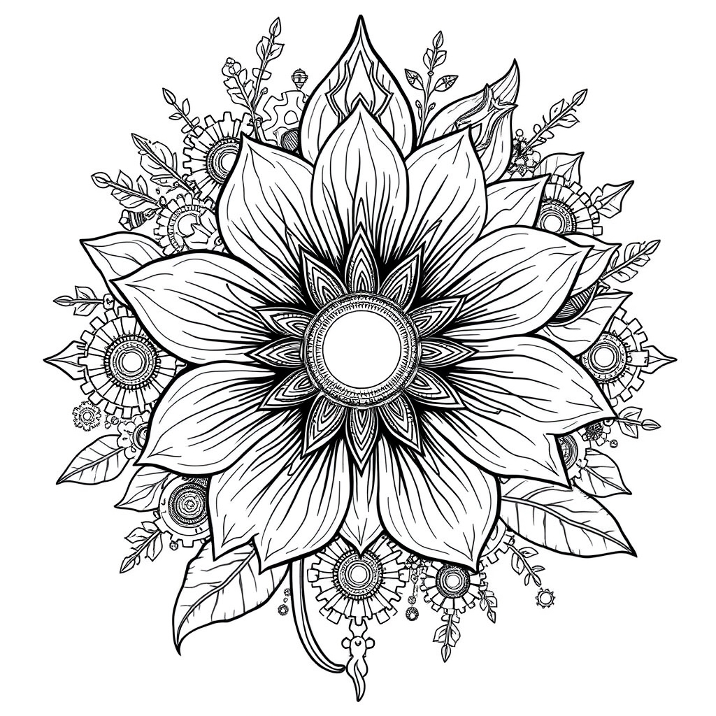 Biomechanical Bloom - printable coloring page