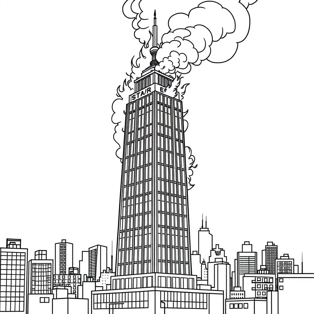 Burning Skyscraper - coloring page preview