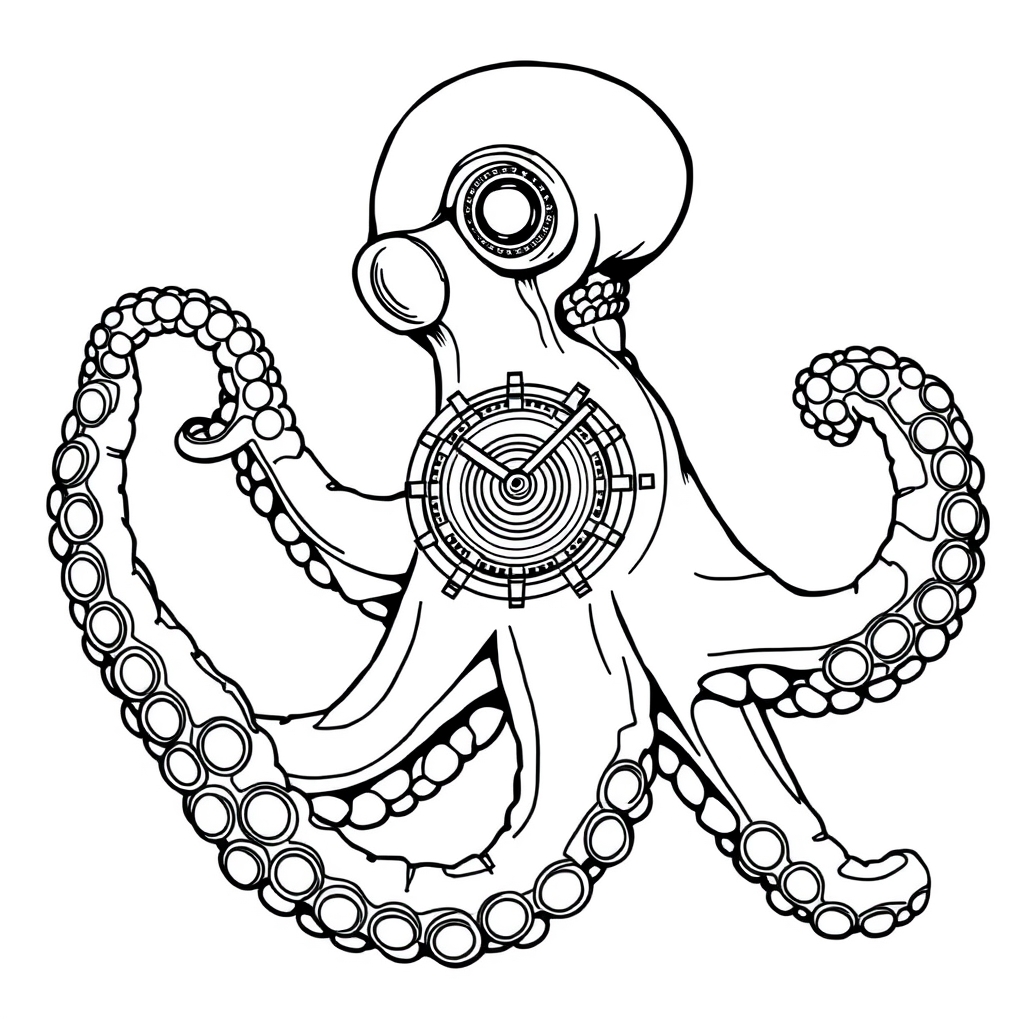 Clockwork Octopus - coloring page preview