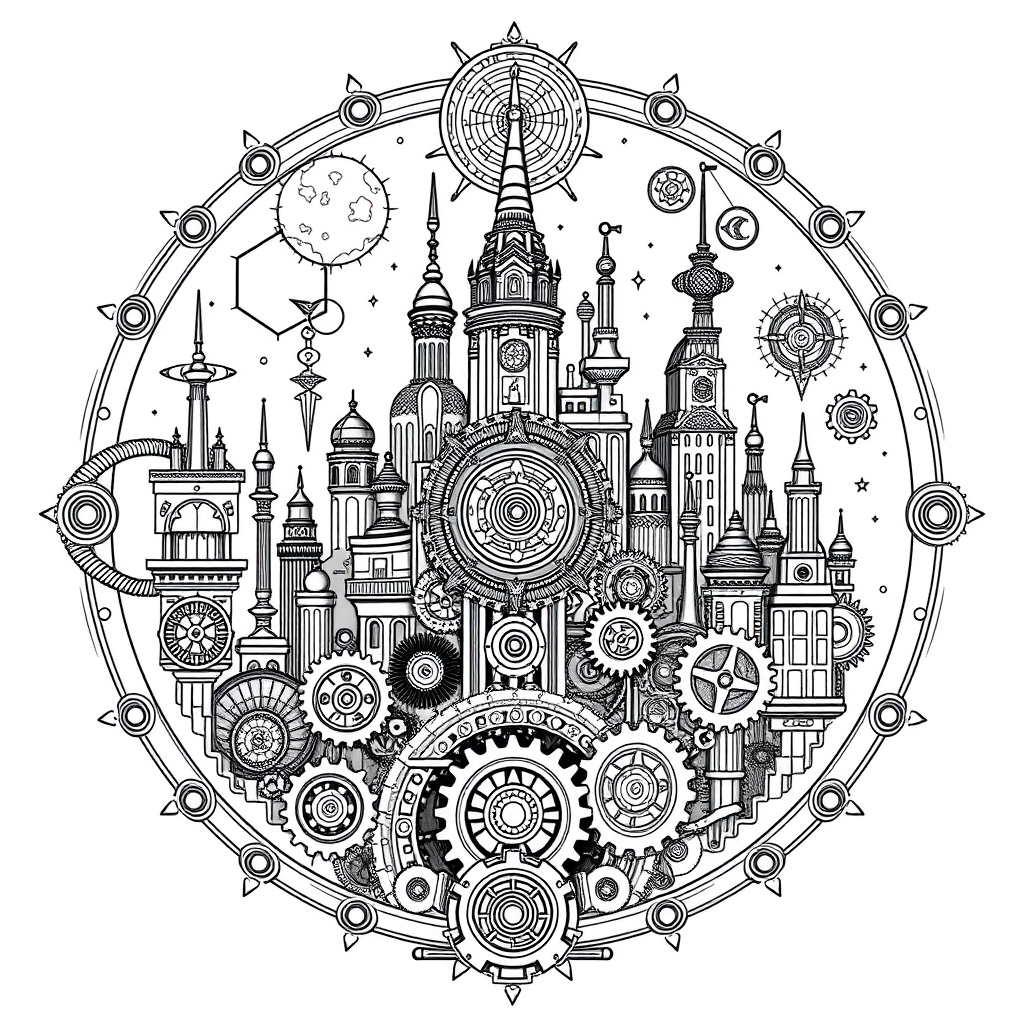 Cosmic Gearhive Metropolis - coloring page preview