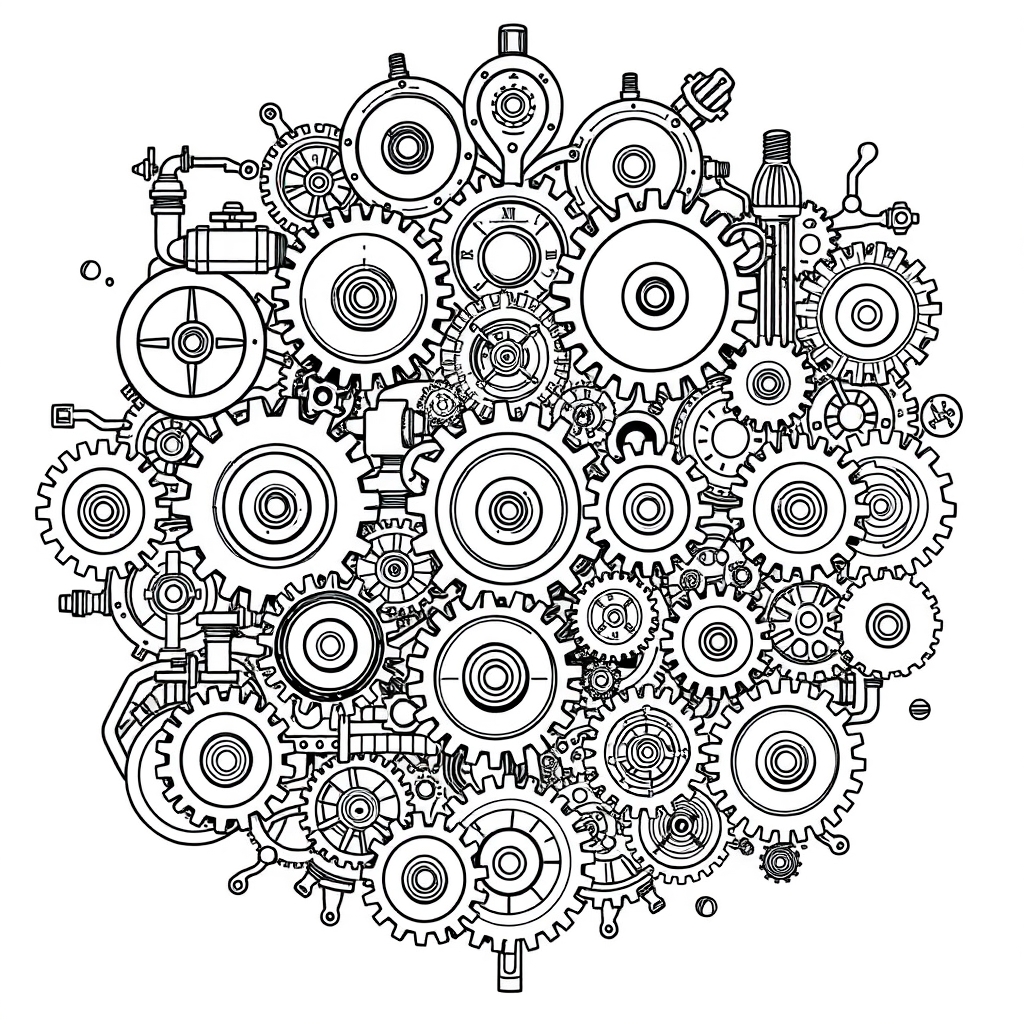 Cosmic Steampunk Gears - coloring page preview
