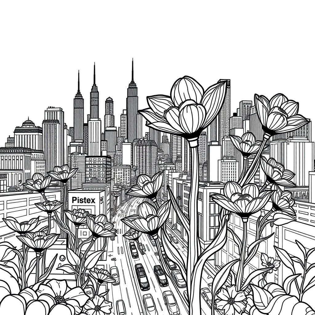 Dark Bloom City - coloring page preview