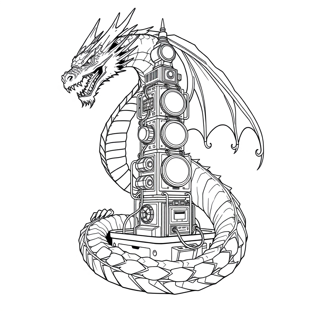 Dragon Coil Tower - coloring page preview