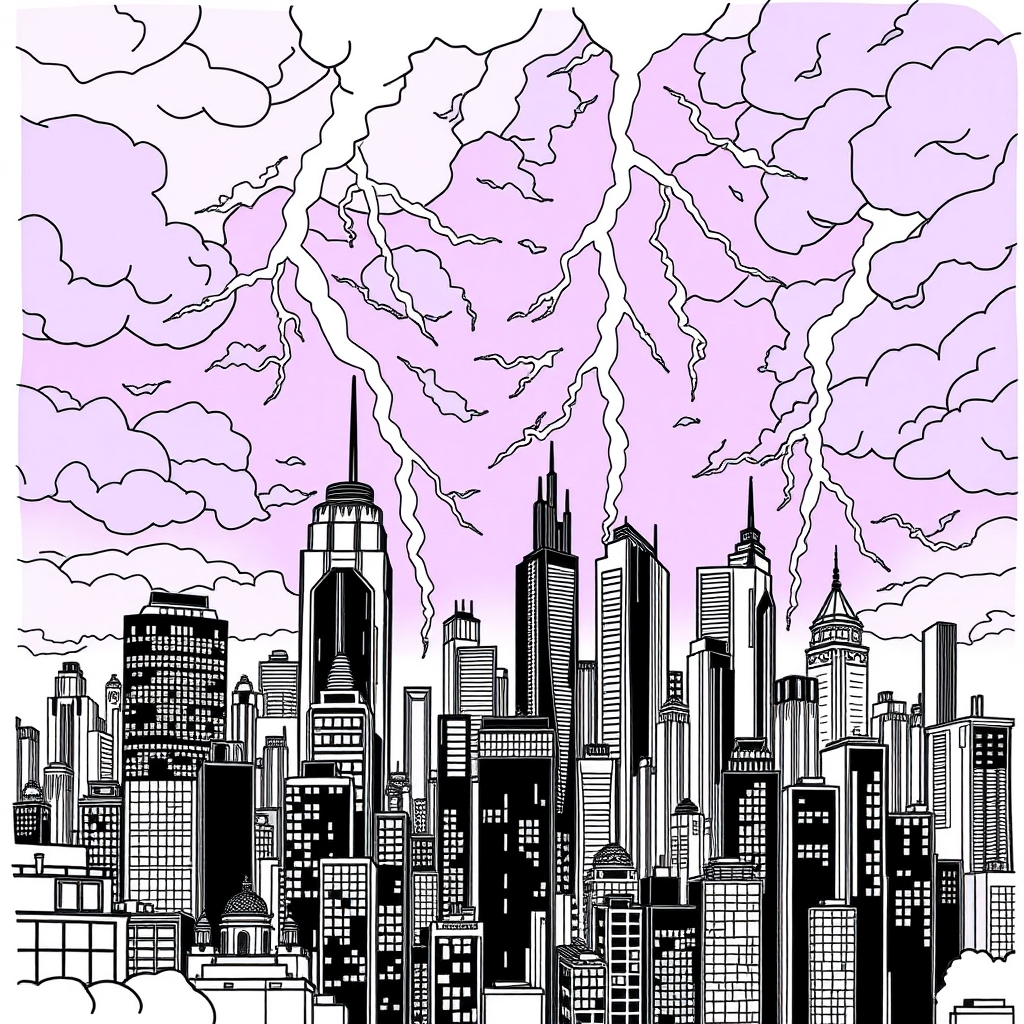 Electric Storm City - coloring page preview