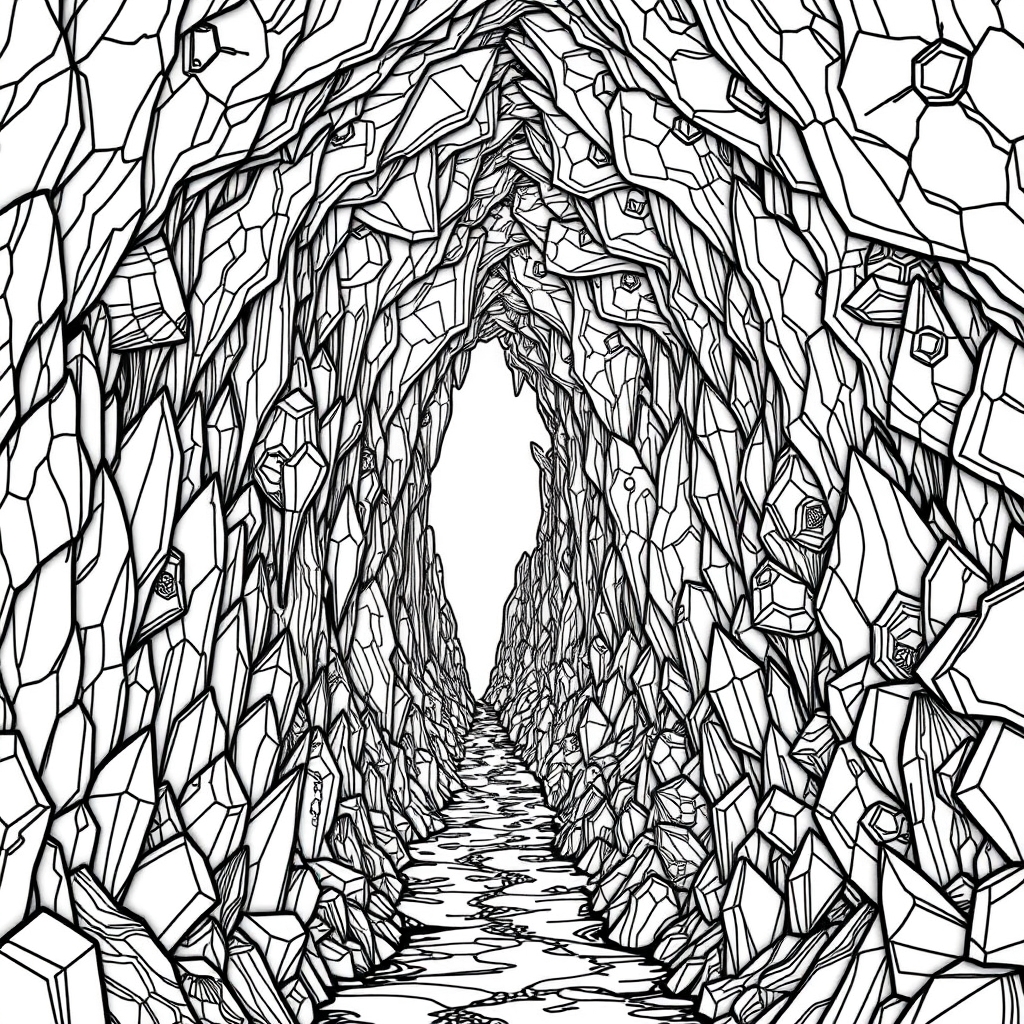 Fractal Crystal Caves - coloring page preview