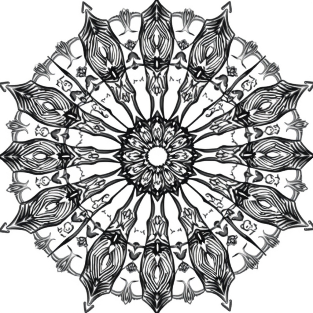 Fractured Stained Glass Kaleidoscope Patterns - coloring page preview