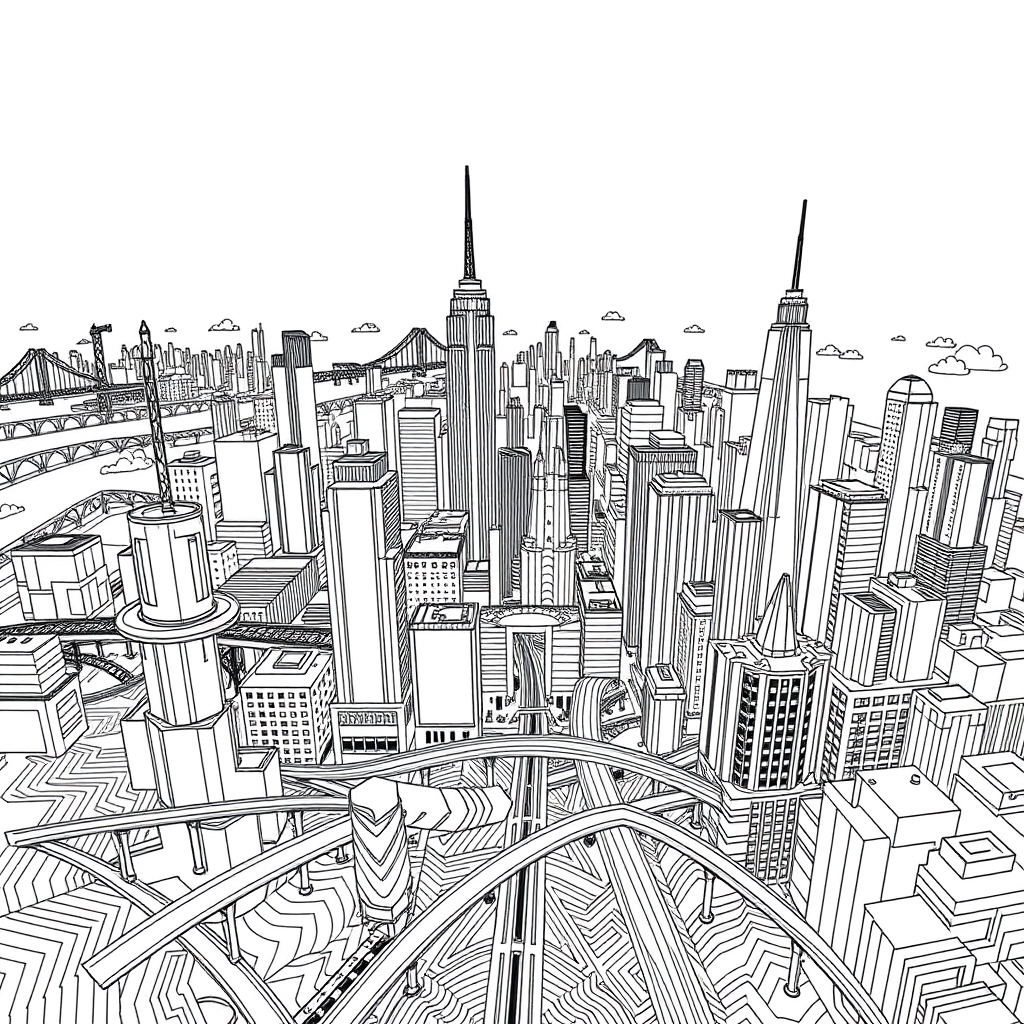 Industrial Metropolis Explosion - coloring page preview