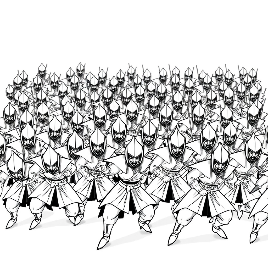 Origami Warrior Charge - coloring page preview