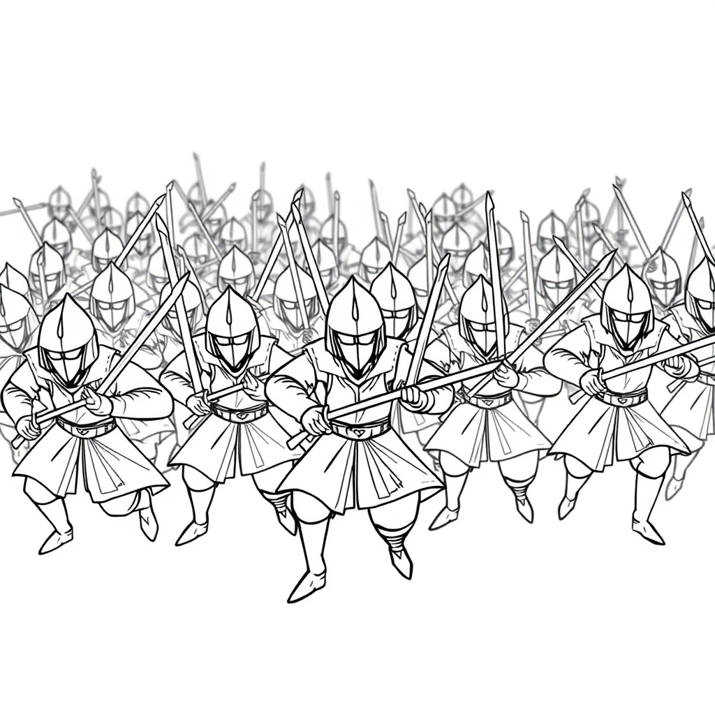 Origami Warriors Charge - coloring page preview