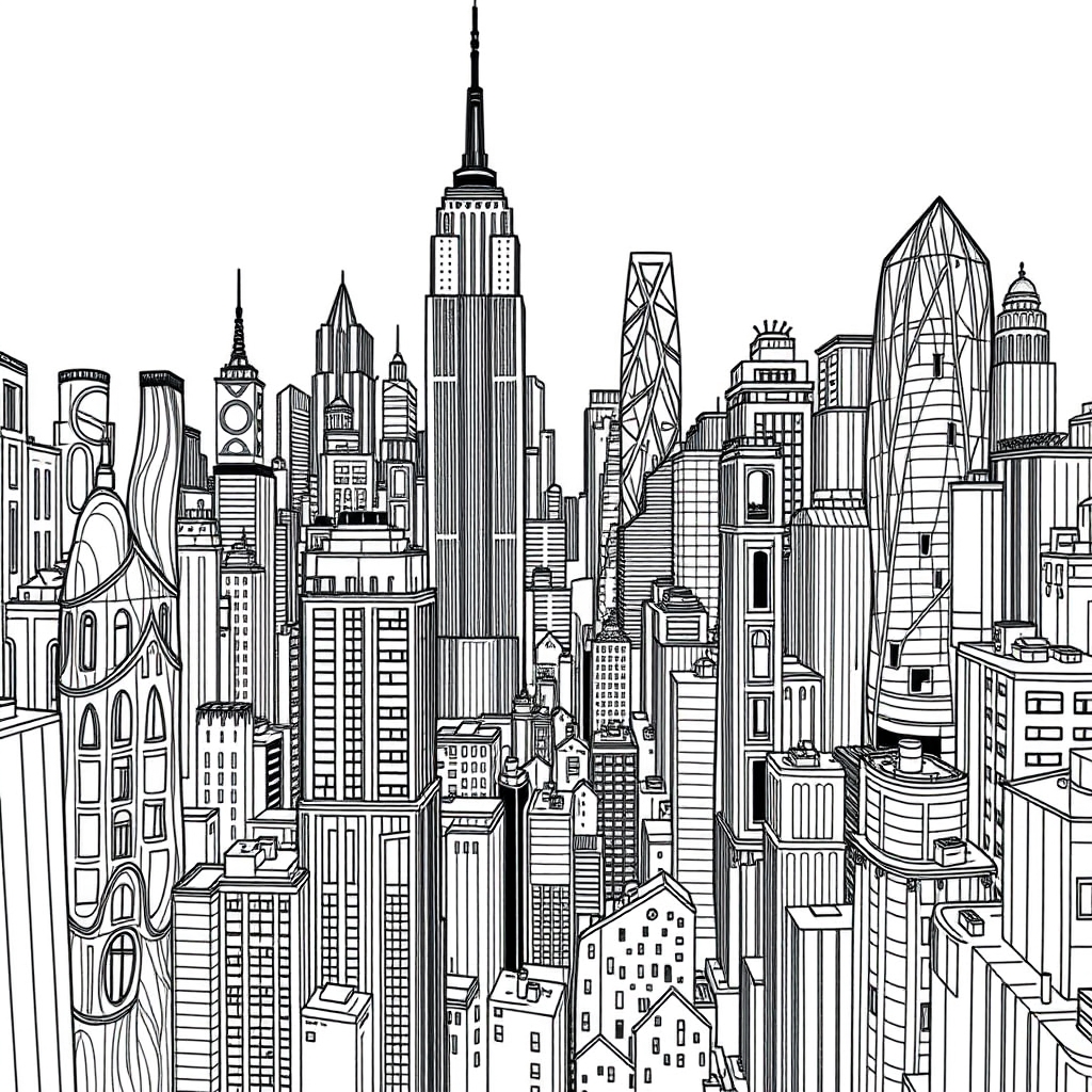 Psychedelic Neon Metropolis - coloring page preview