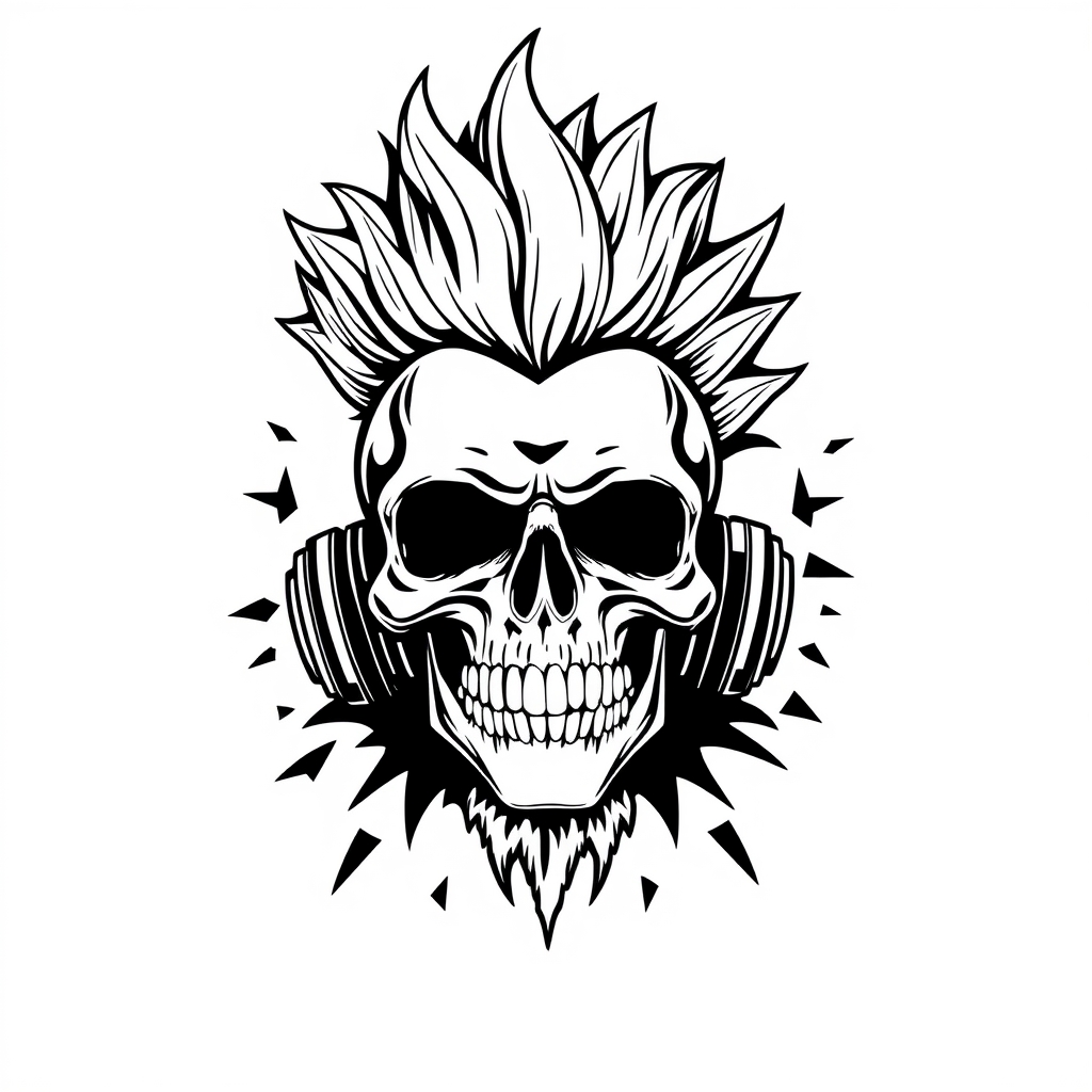 Punk Rock Skull - coloring page preview