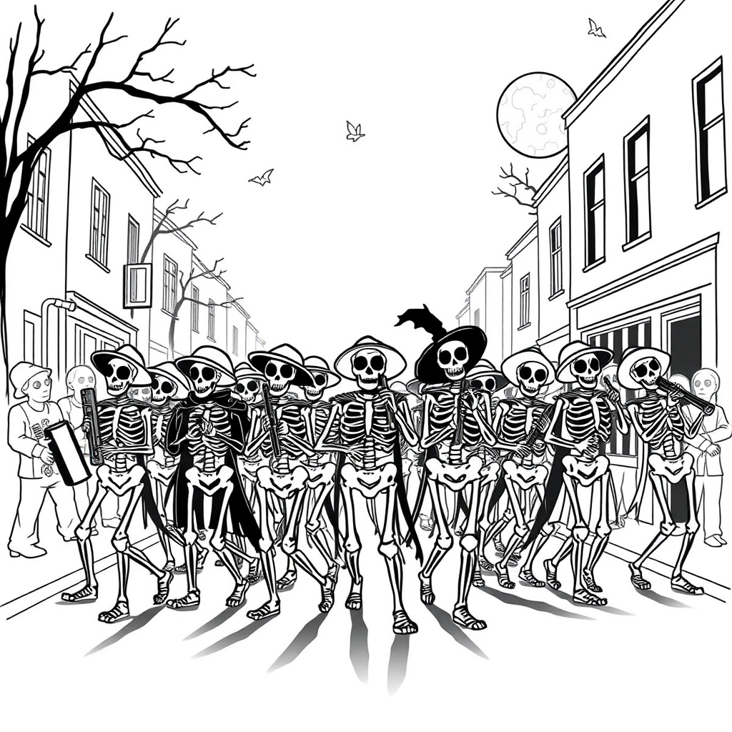 Skeleton March Band - coloring page preview