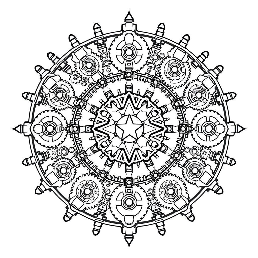 Steampunk Astral Bloom - coloring page preview