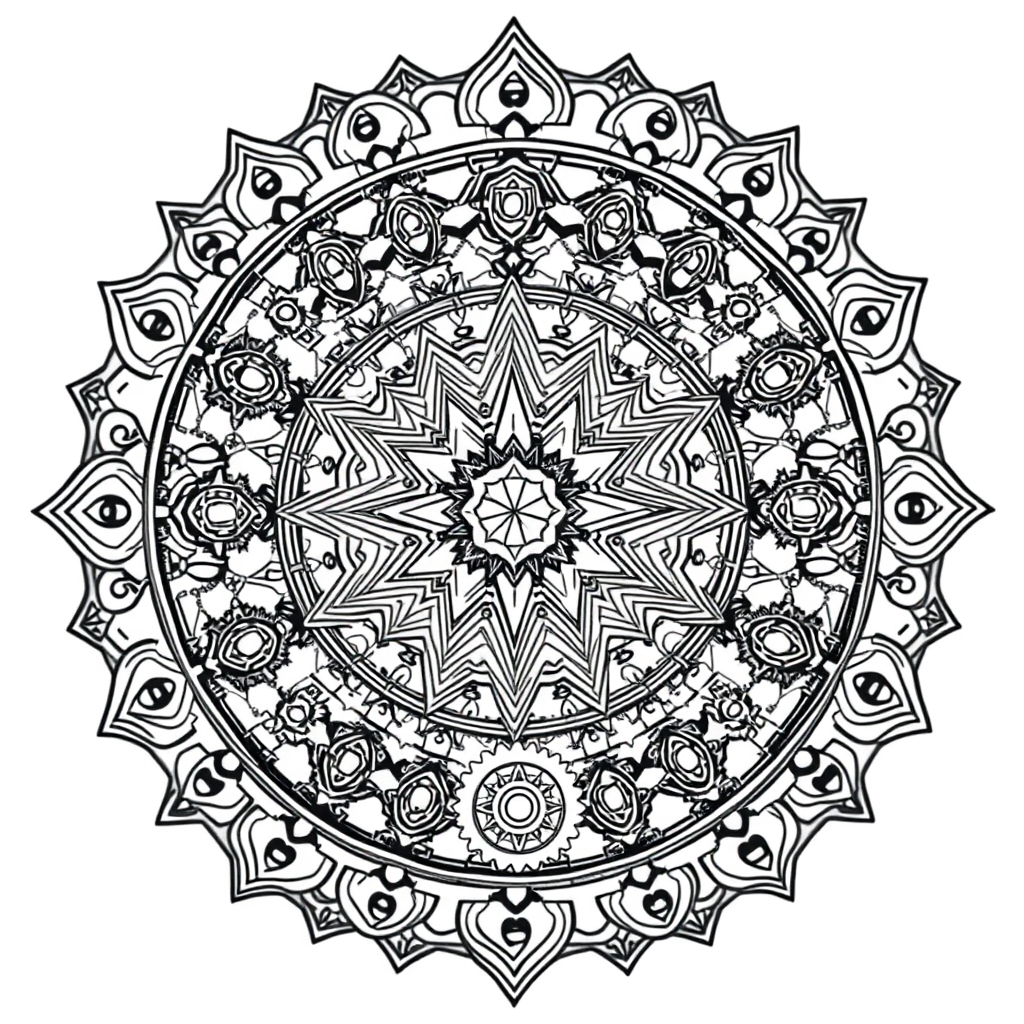 Symphony of Interconnected Clockwork Mandalas - coloring page preview