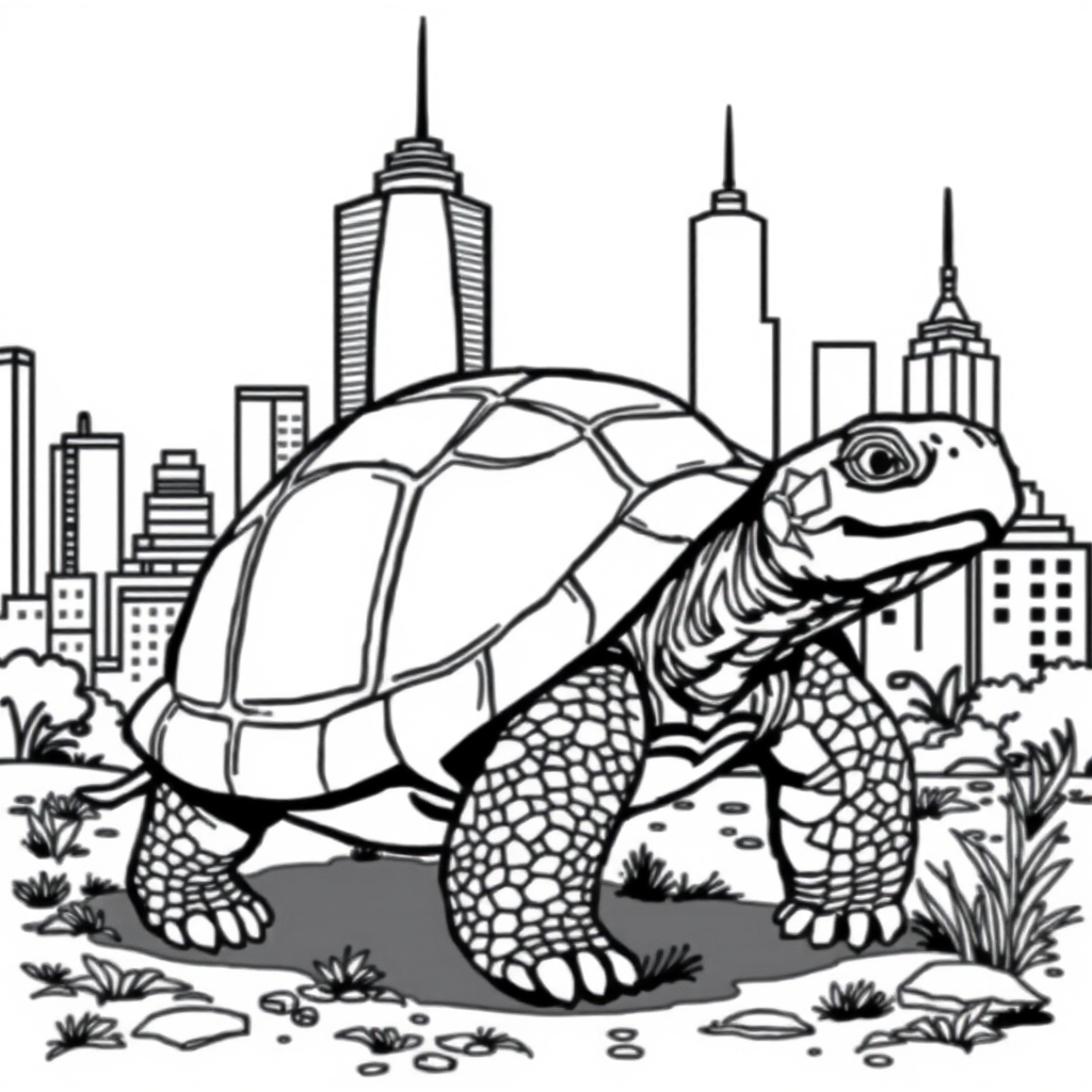 Tortoise Cityscape - coloring page preview