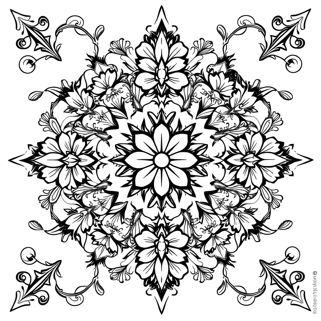 Vibrant Tribal Botanicals - coloring page preview