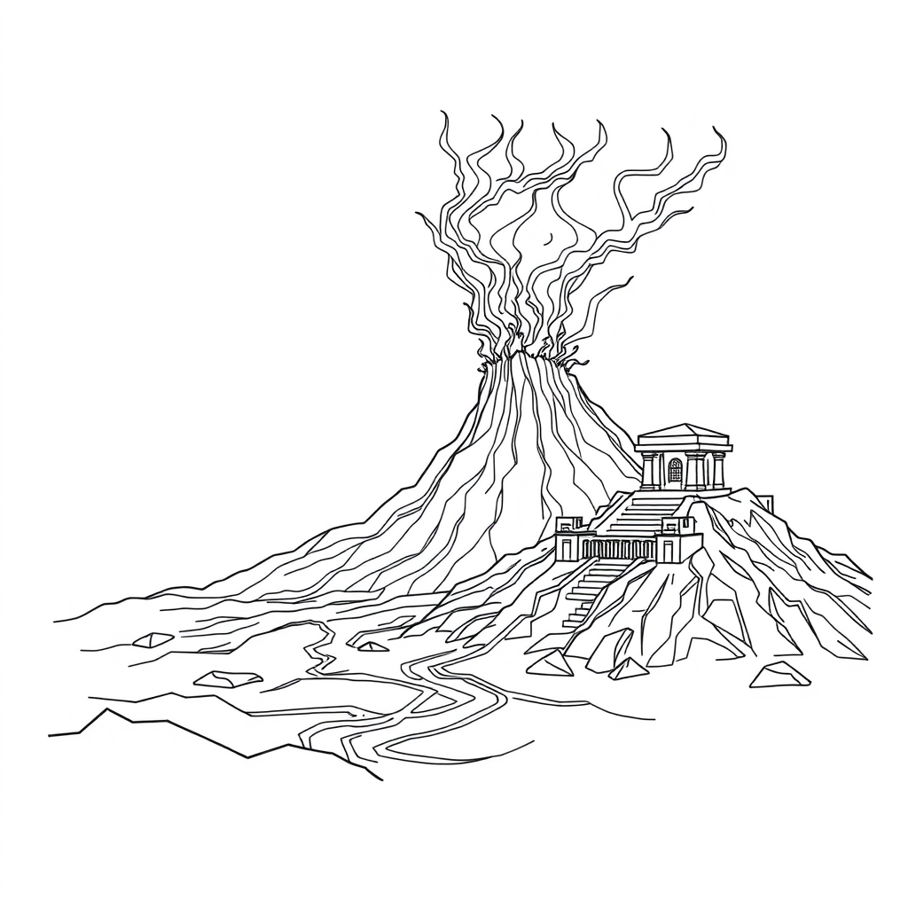 Volcanic Geometric Temple Ruins - coloring page preview