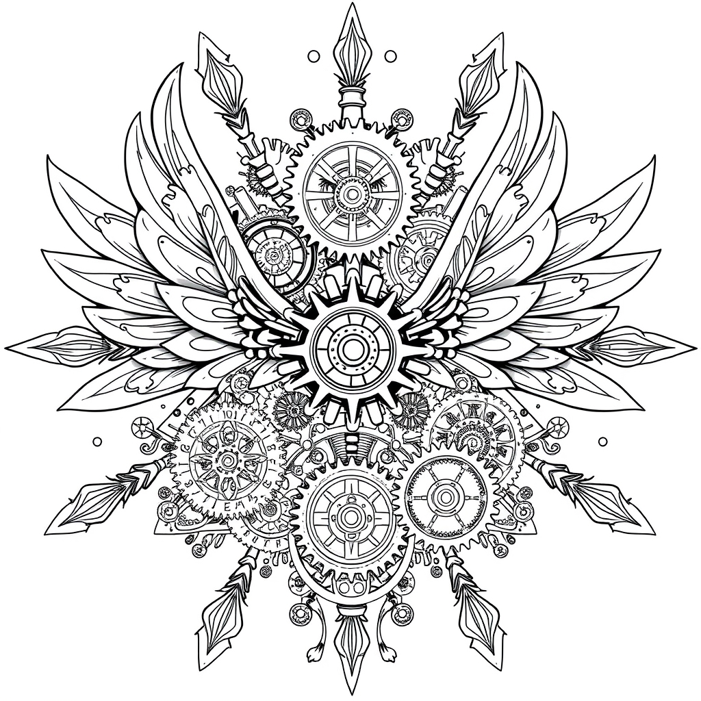 Whirling Vortex of Clockwork Wings - coloring page preview