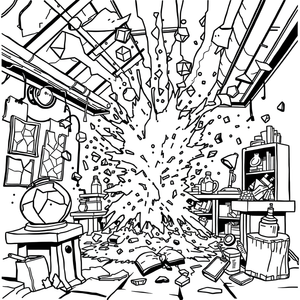 Wizard Lab Explosion - coloring page preview