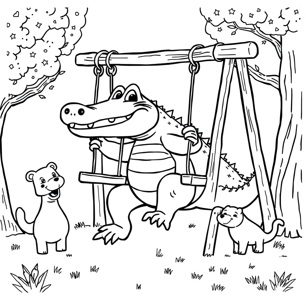 Alligator Swing Fun coloring page