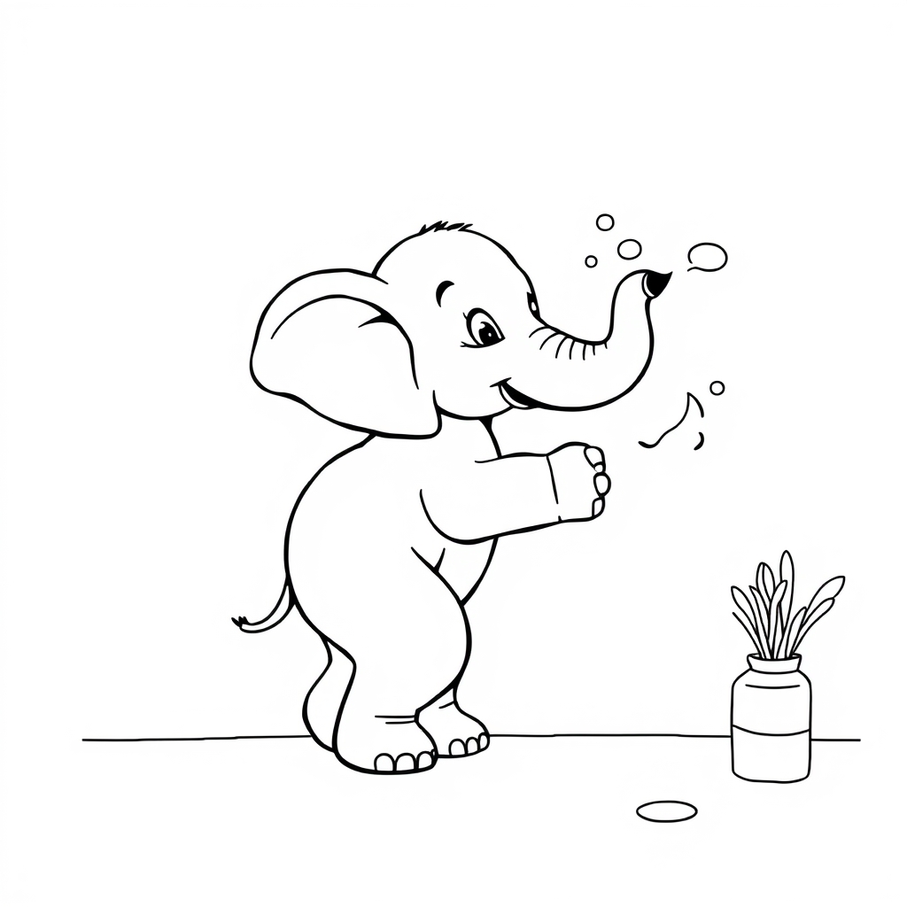 Baby Elephant Paints Wall coloring page