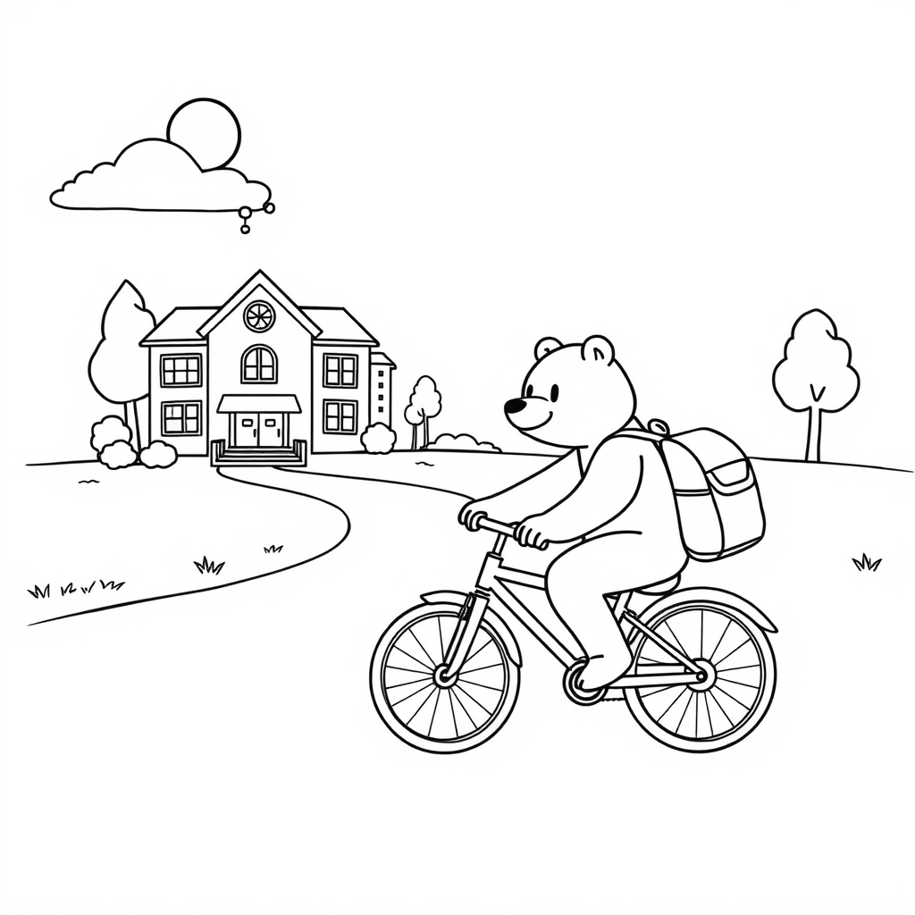 Bear Rides To School coloring page