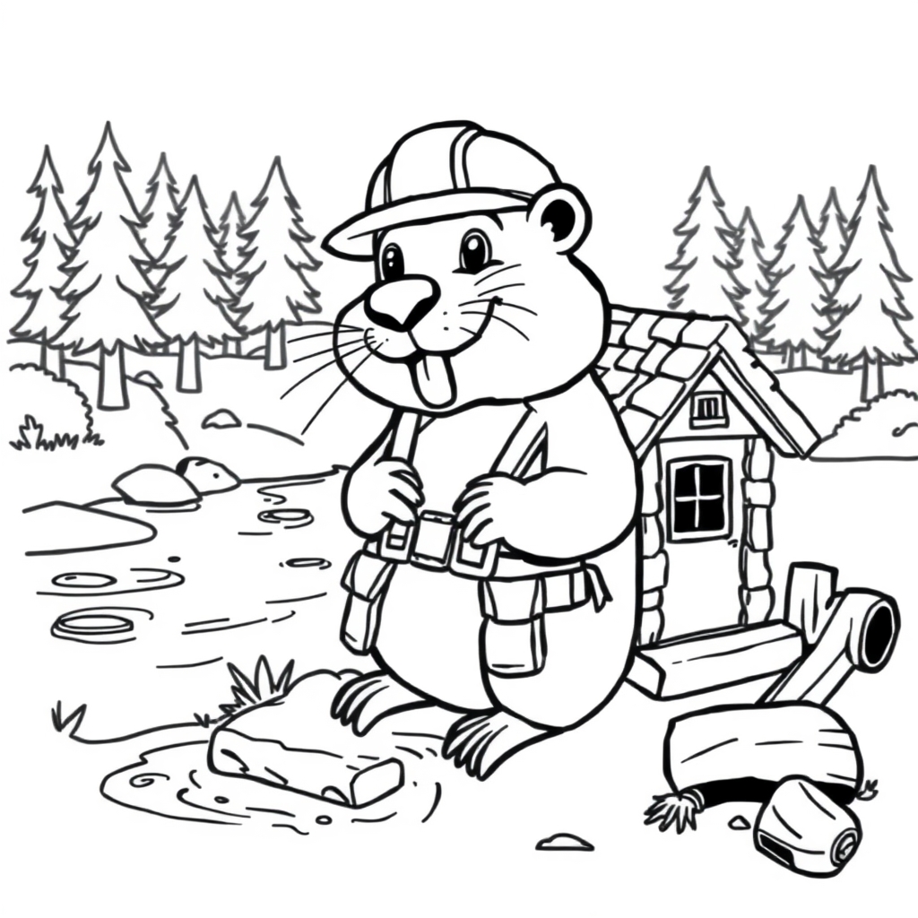 Beaver Builds A Home coloring page