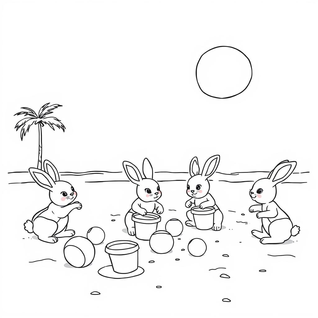 Bunny Fun At Beach coloring page