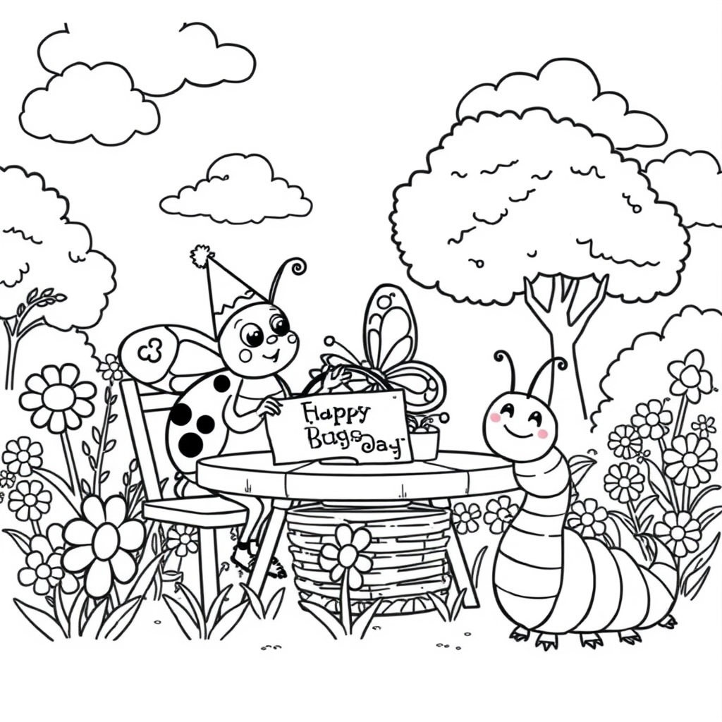 Busy Bugs Garden Party coloring page