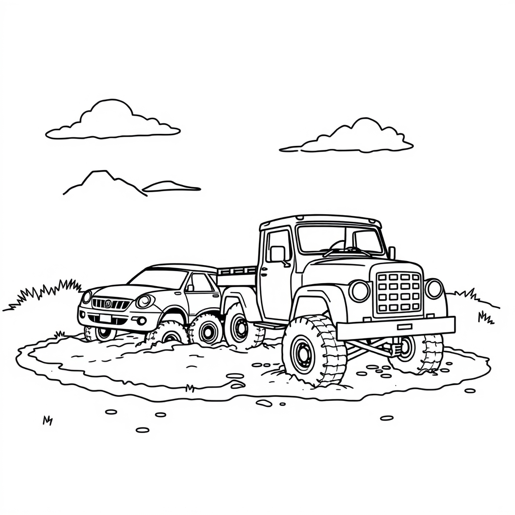 Cars In The Mud coloring page