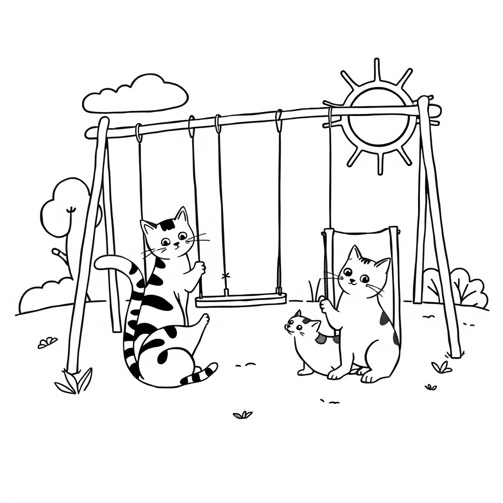 Cats At The Playground coloring page