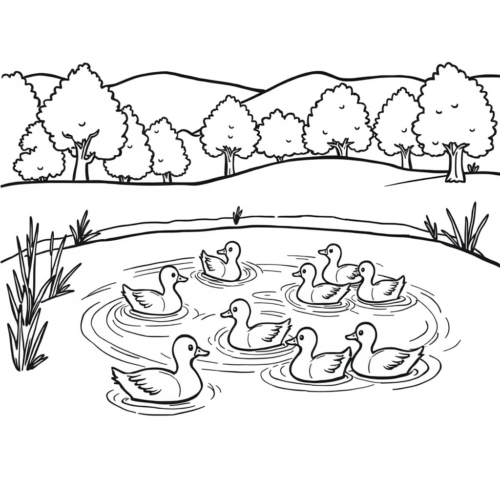 Ducks At The Pond coloring page