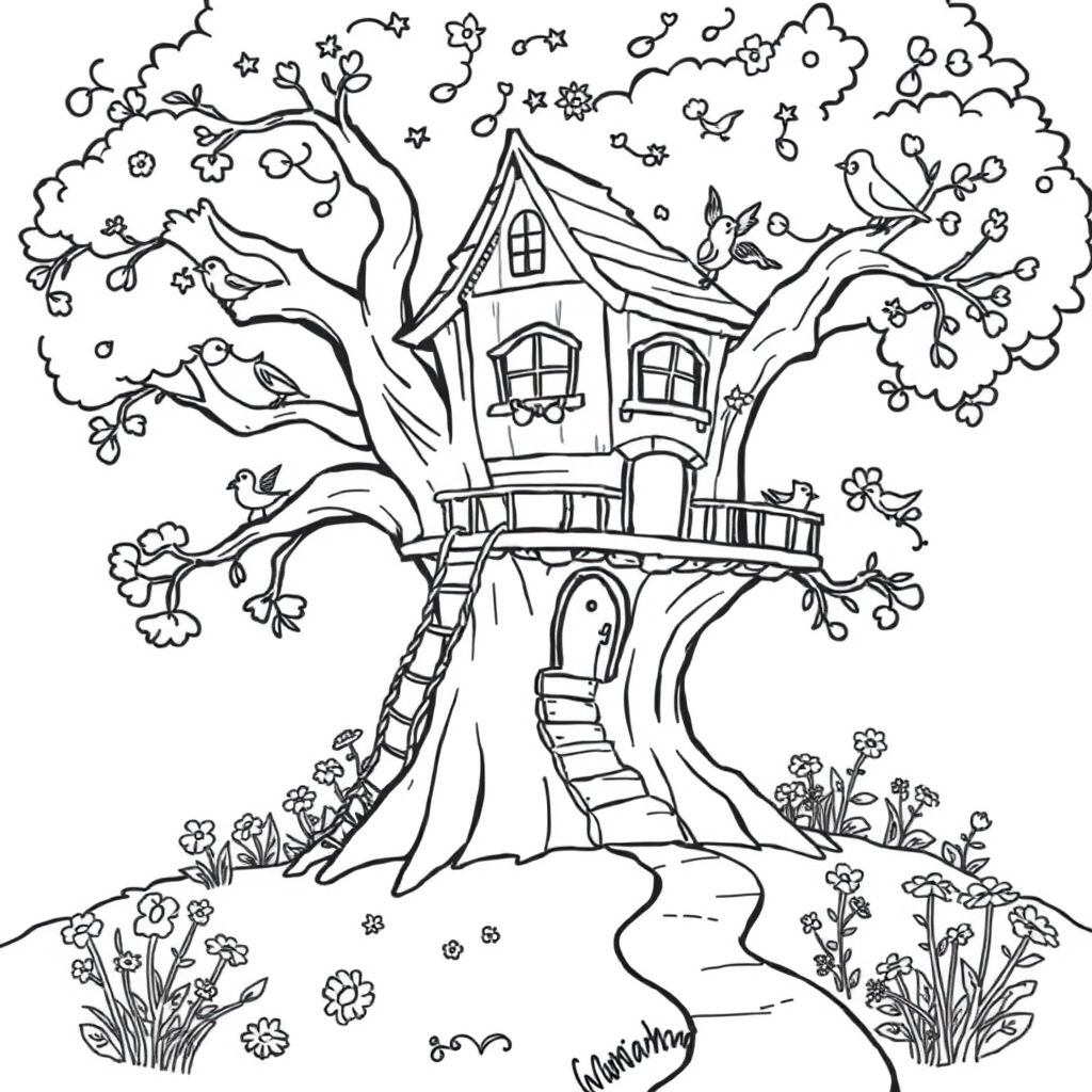 Enchanted Treehouse coloring page