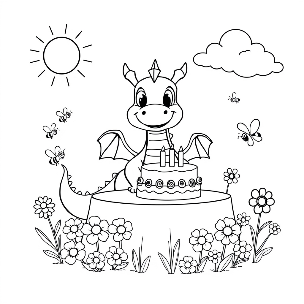 Friendly Dragon's Garden Party coloring page