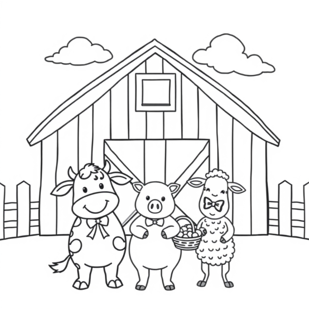 Friendly Farm Friends Welcome You coloring page