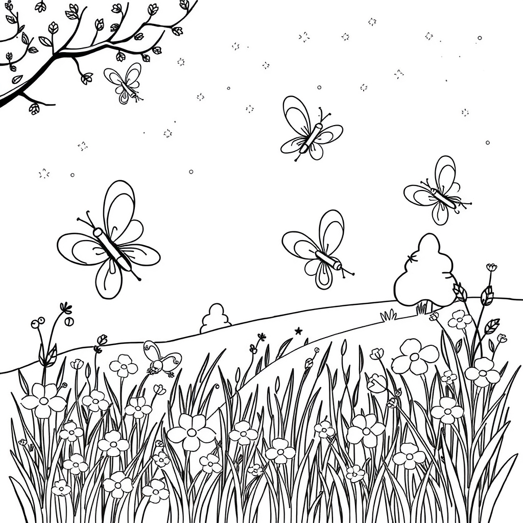 Friendly Fireflies Light Up the Meadow coloring page