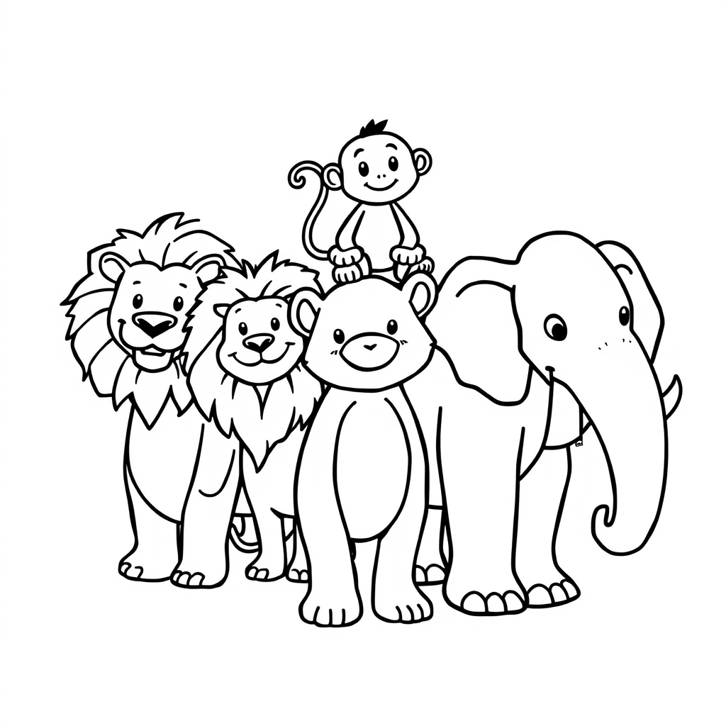 Friendly Jungle Safari Friends coloring page