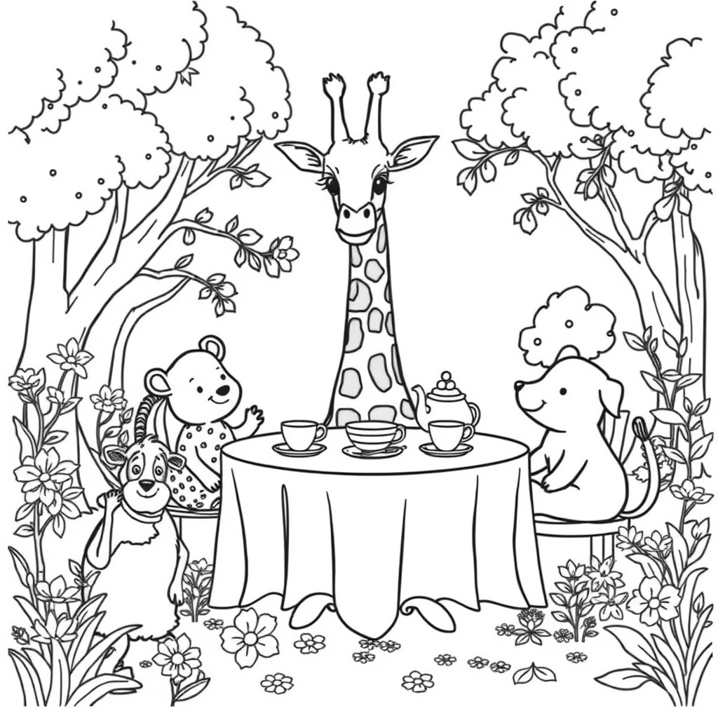 Giraffe Tea Party Fun coloring page