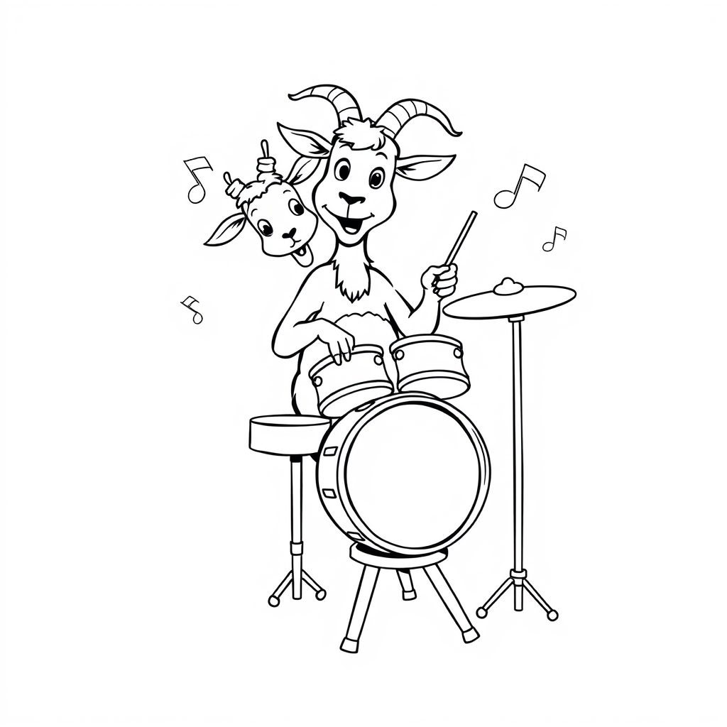 Goat Plays Drums coloring page