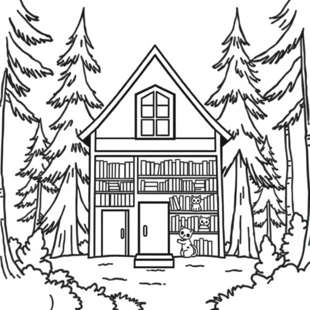 Kittens In A Magical Bookstore coloring page