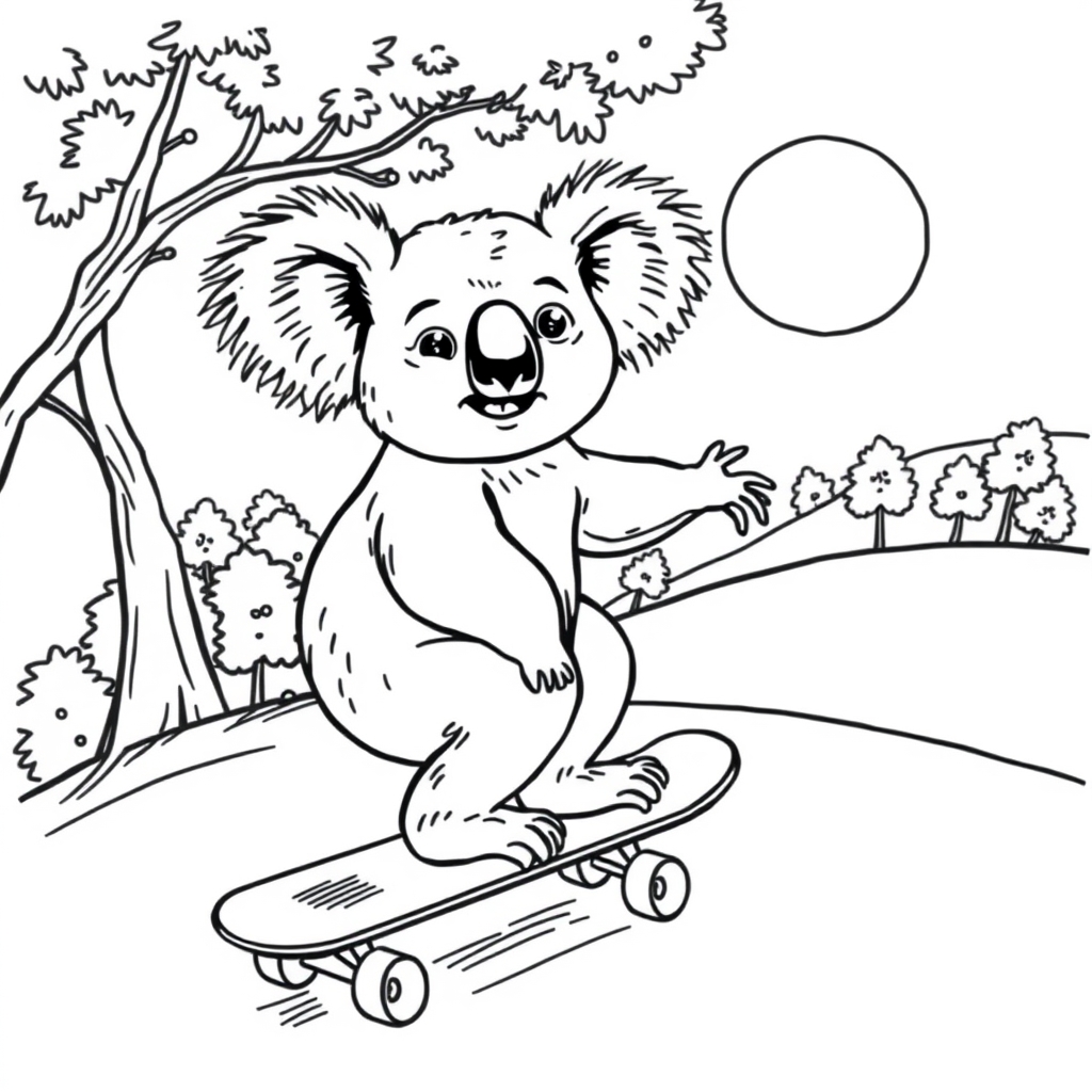 Koala Skateboard Fun coloring page