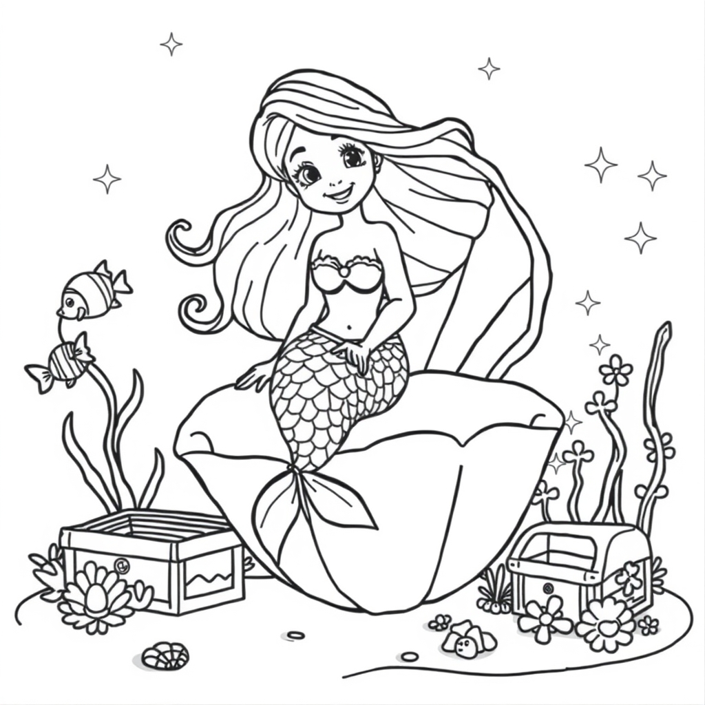 Magical Mermaid Garden coloring page