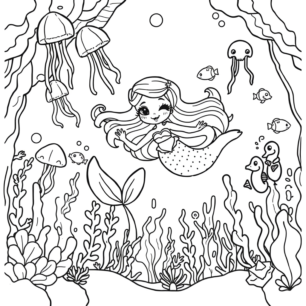 Magical Mermaid's Underwater Garden coloring page