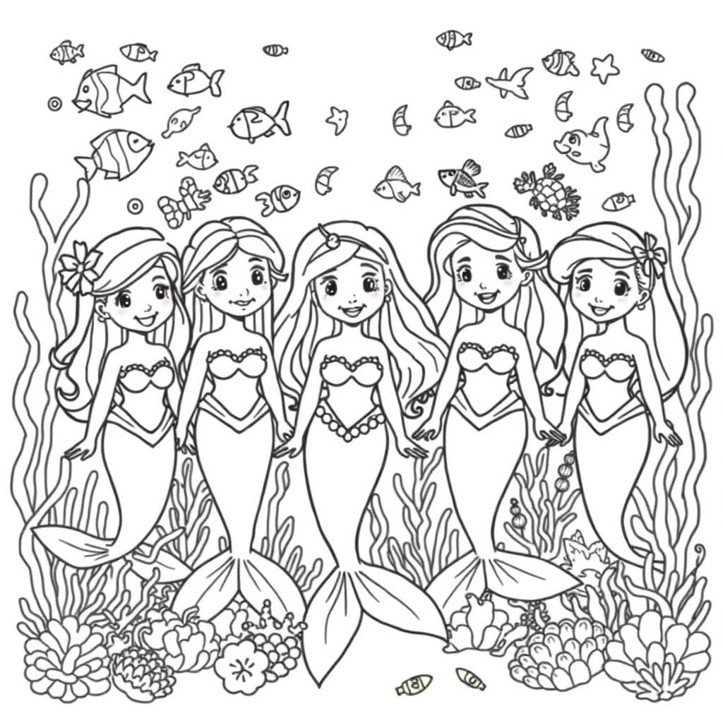 Mermaid's Magical Ocean Garden coloring page