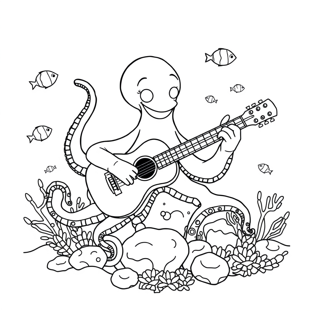 Octopus Plays Underwater Music coloring page